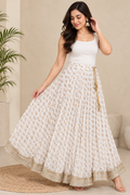 Women’s White & Golden Printed Ethnic Skirt