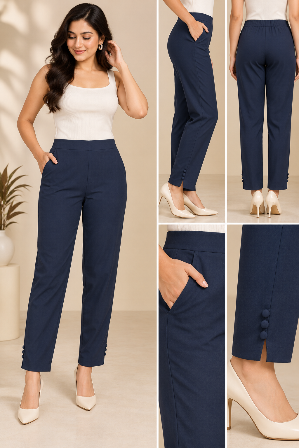 Women’s Navy Blue Ankle-Length Trousers