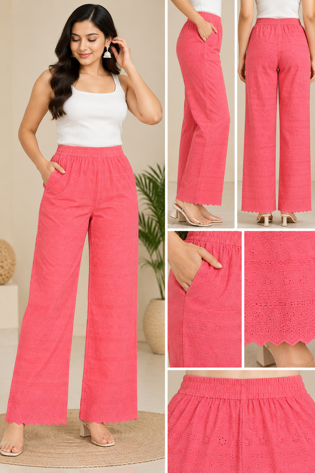 Pink Chikankari Embroidered Palazzo Pants