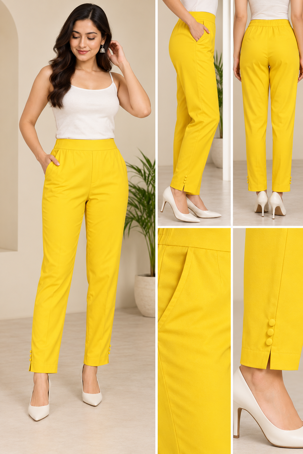 Women’s Yellow Ankle-Length Trousers