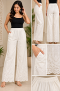 Women’s Off White Embroidered Palazzo Pants