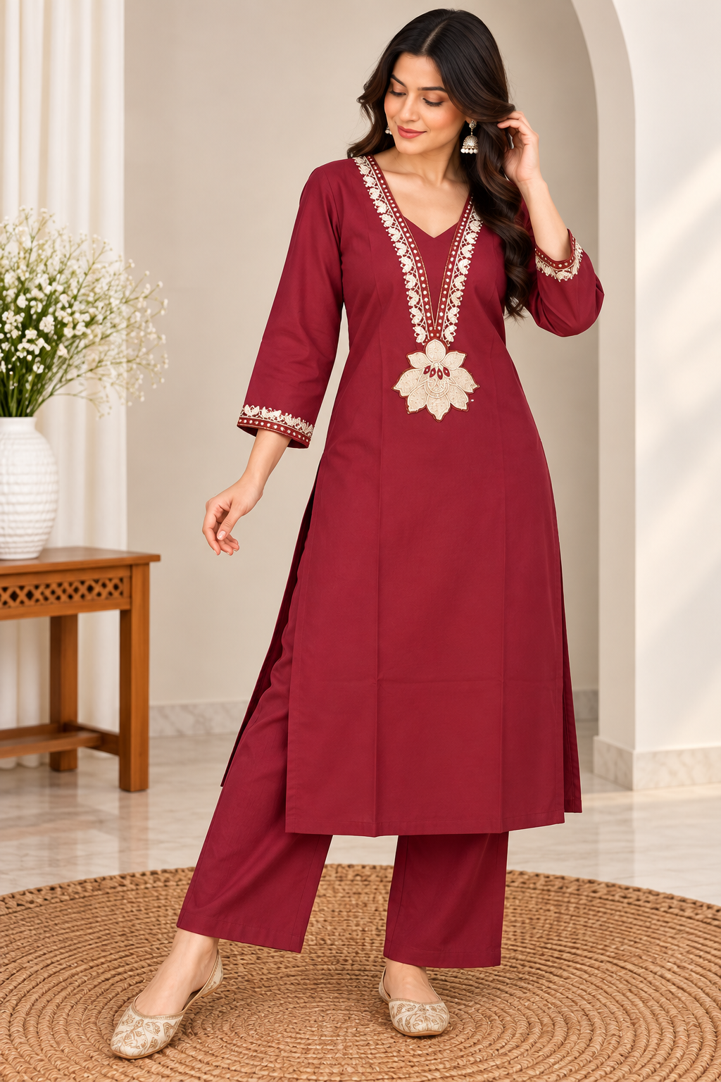 Elegant maroon kurta palazzo set