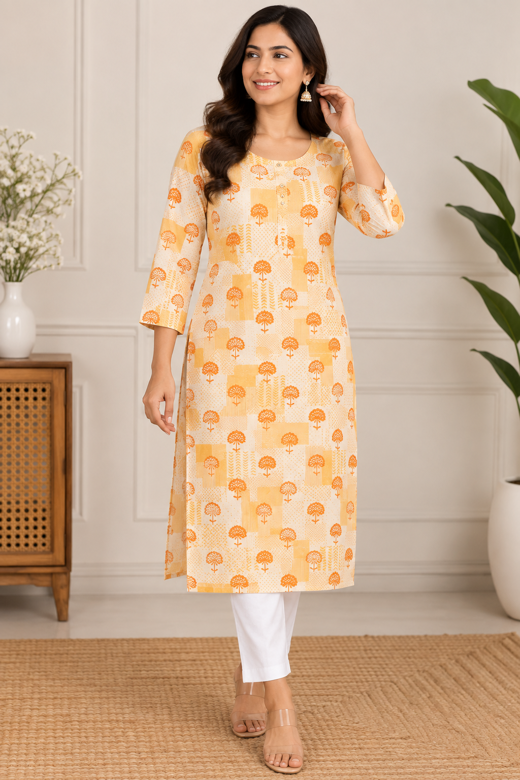 Yellow Printed Kurti
