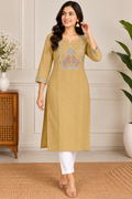 Elegant Mustard Gold Embroidered Kurti