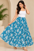 Women’s Blue Floral Tiered Maxi Skirt