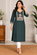 Elegant Bottle Green Embroidered Kurti