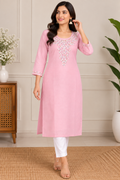 Baby Pink Kurti with beautiful floral embroidery