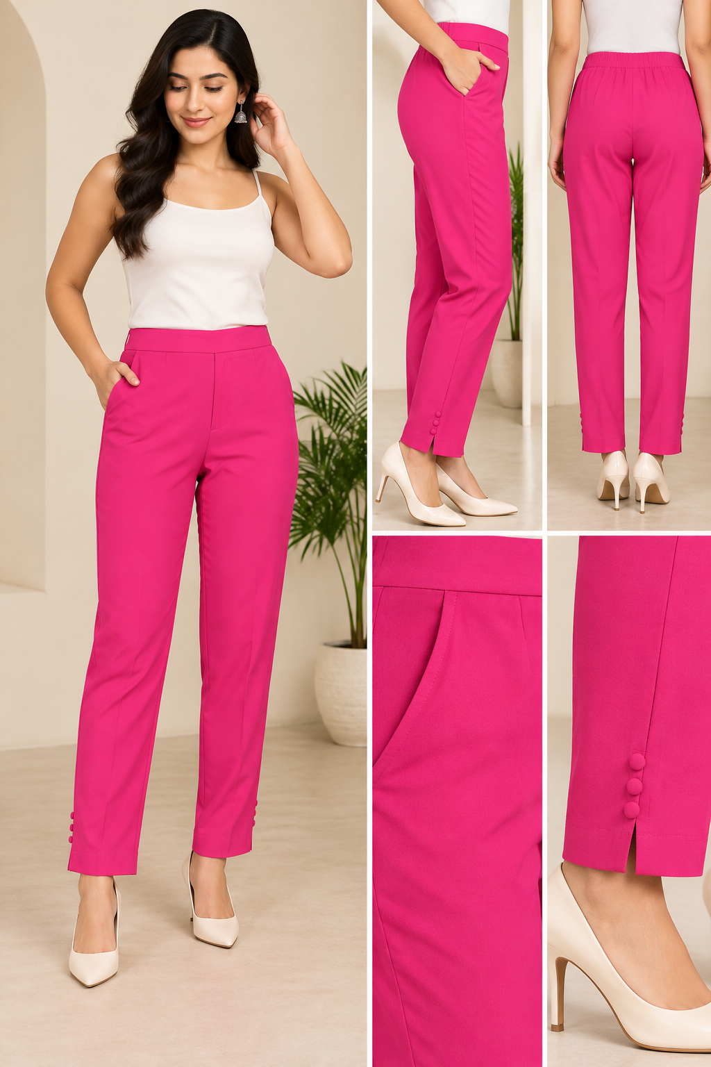 Women’s Hot Pink Ankle-Length Trousers