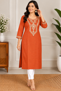 Orange Embroidered Kurti