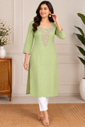Sage Green Kurti with floral embroidery