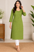 Olive Green Printed Kurti