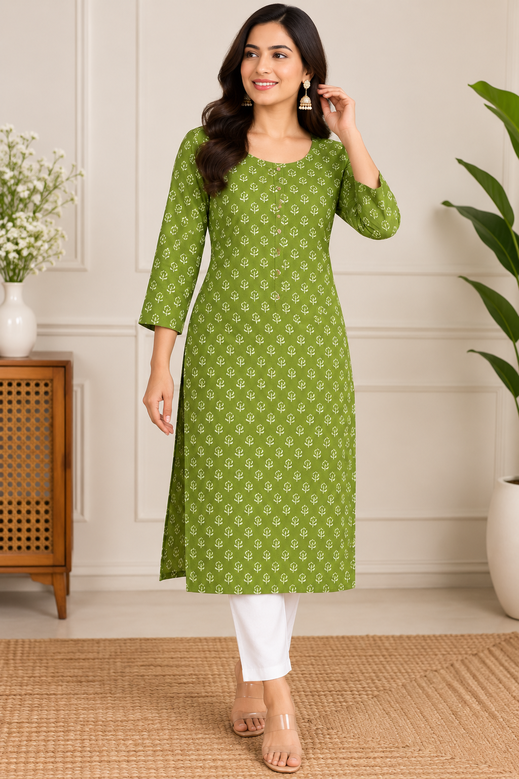 Olive Green Printed Kurti