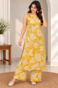 Mustard yellow printed kurta palazzo set
