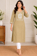 Elegant Beige Kurti with floral embroidery