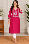 Magenta Pink Kurti with floral embroidery
